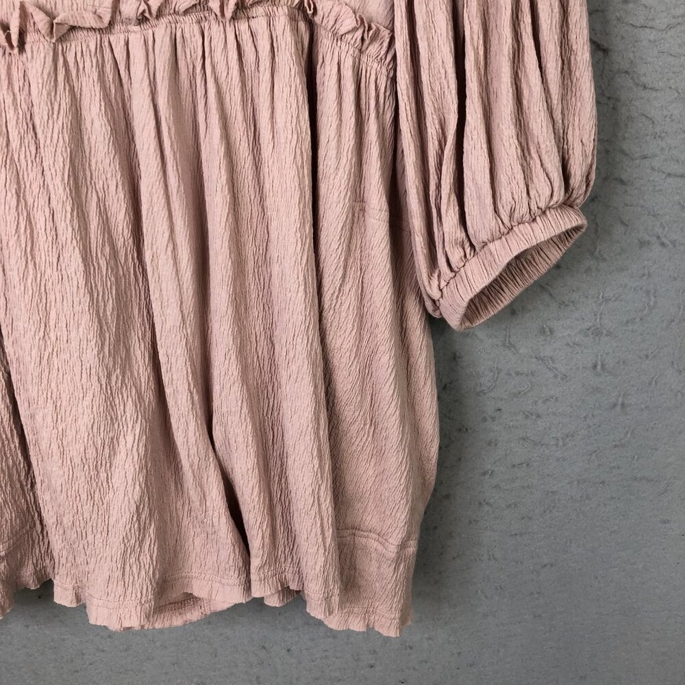 Mable Dress Women M Pink Crinkle Trapeze Boho 3/4 Balloon Sleeve Babydoll Y2K - Picture 11 of 16